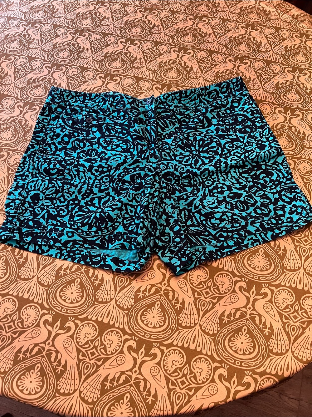 LOFT Teal and Navy Patterned Women's Shorts